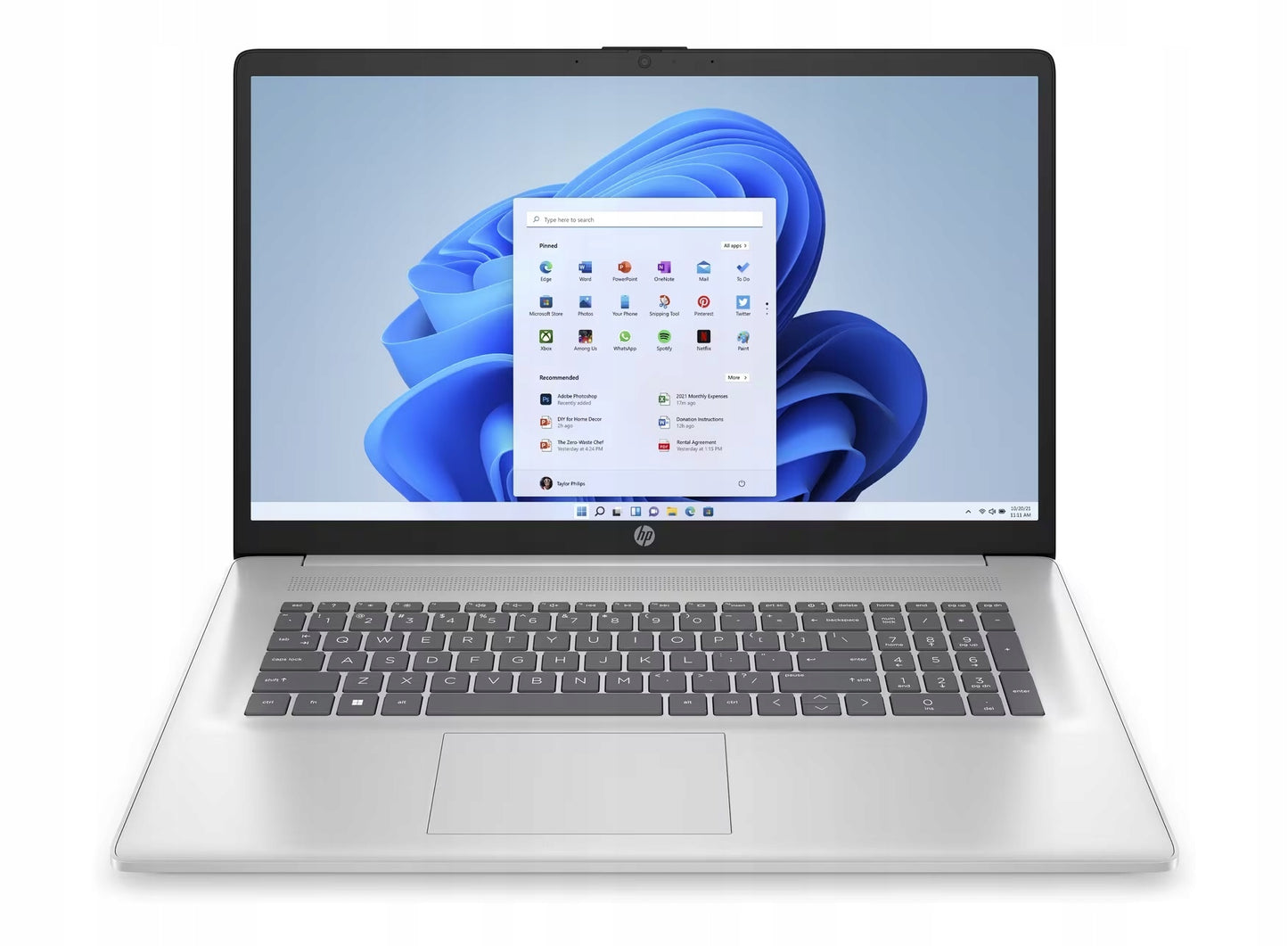 Srebrny Laptop Hp 17 i3-N305 8-rdzeni 8GB 256GB Ssd NVMe Full Hd Ips Win 11