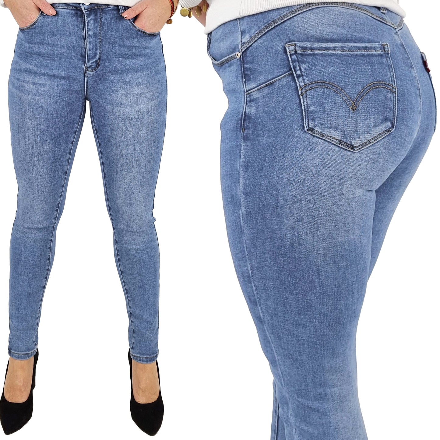 M. Sara Damskie Spodnie Modelujące Dopasowane Push Up Blue