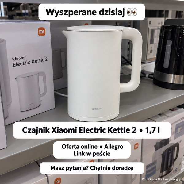 Czajnik Xiaomi Electric Kettle 2 — Allegro; wizualizacja AI, link afiliacyjny