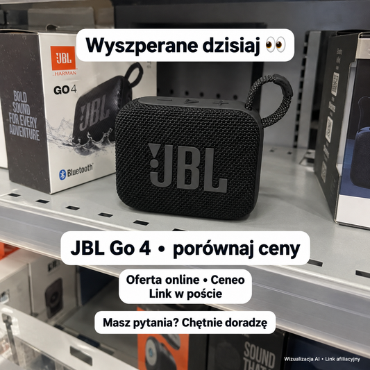 Głośnik JBL Go 4 — Ceneo; wizualizacja AI, link afiliacyjny