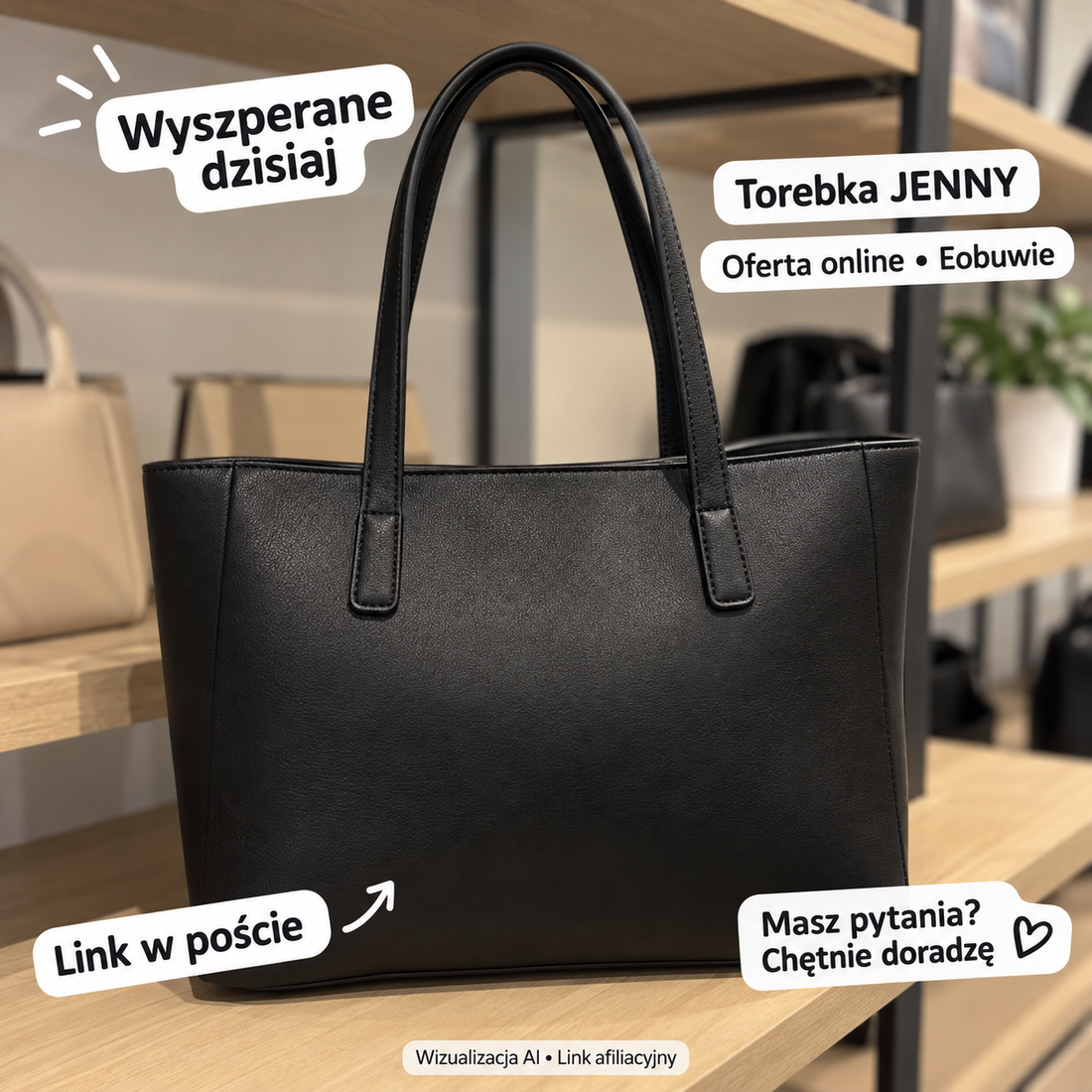 Torebka JENNY — Eobuwie. Wizualizacja AI • Link afiliacyjny.