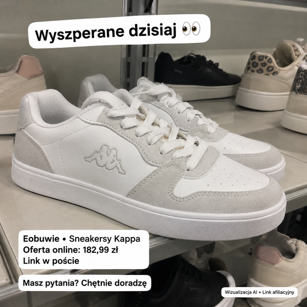 Białe sneakersy Kappa — wizualizacja AI