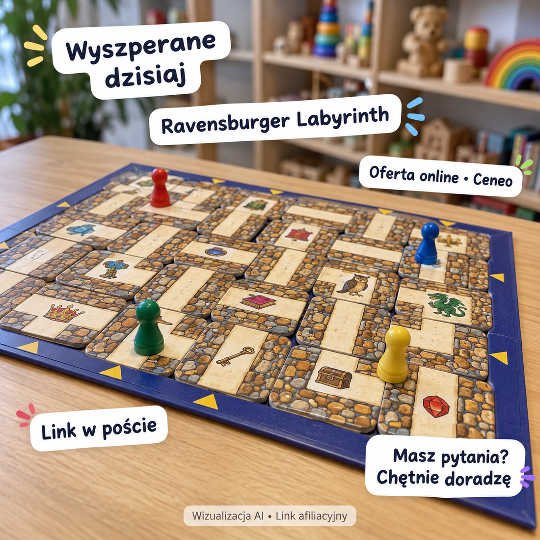 Ravensburger Labyrinth — Ceneo. Wizualizacja AI • Link afiliacyjny.