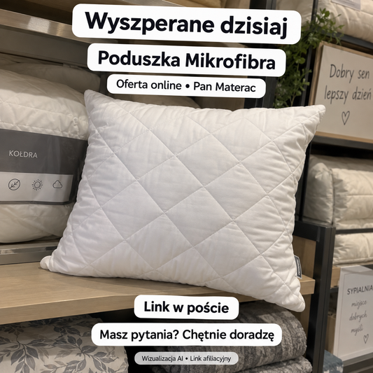 Poduszka Mikrofibra — Pan Materac. Wizualizacja AI • Link afiliacyjny.