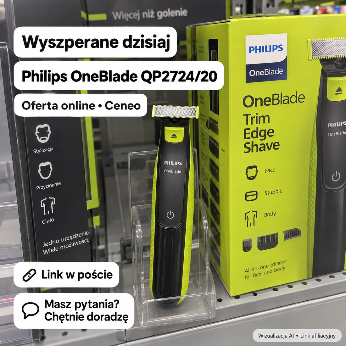 Philips OneBlade QP2724/20 — Ceneo. Wizualizacja AI • Link afiliacyjny.