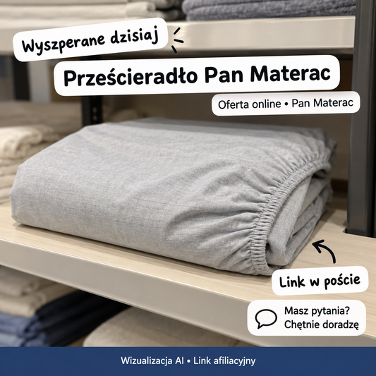 Prześcieradło Pan Materac — Pan Materac. Wizualizacja AI • Link afiliacyjny.