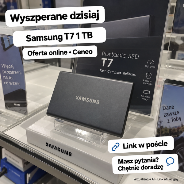 Samsung T7 1 TB — Ceneo. Wizualizacja AI • Link afiliacyjny.