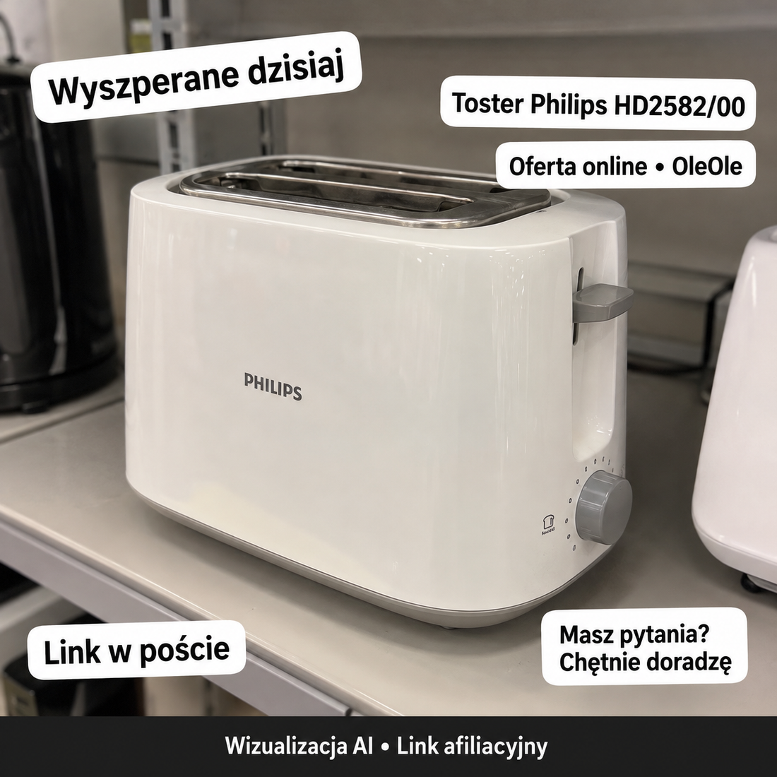 Toster Philips HD2582/00 — OleOle. Wizualizacja AI • Link afiliacyjny.