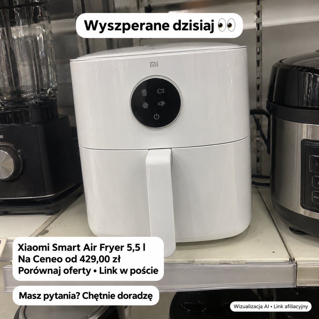 Xiaomi Smart Air Fryer 5,5 l — Ceneo; wizualizacja AI, link afiliacyjny