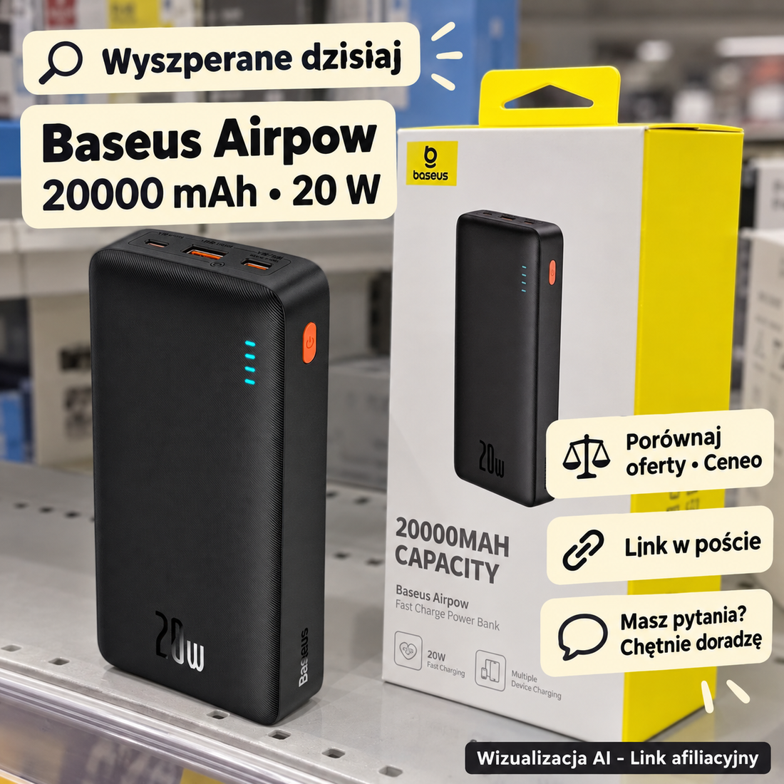 Powerbank Baseus Airpow 20000 mAh 20 W — Ceneo