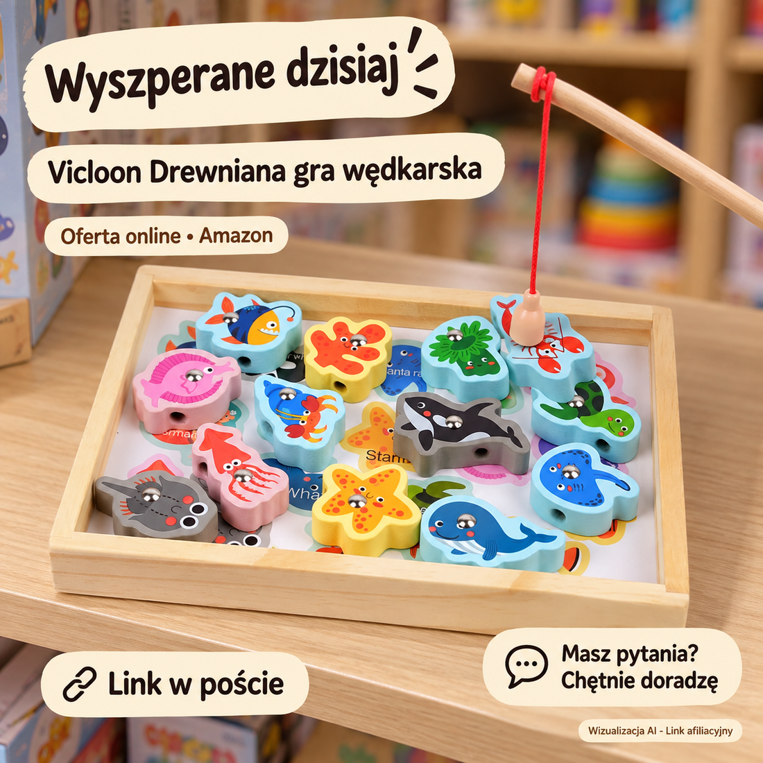 Vicloon Drewniana gra wędkarska — Amazon