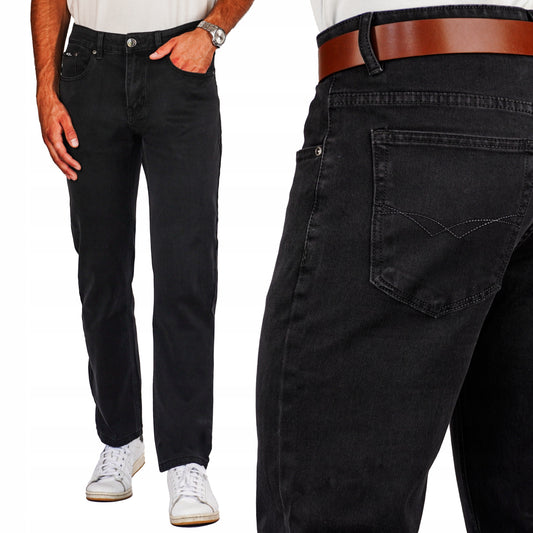 Spodnie męskie czarne jeansy proste ciemne regular fit casual denim W42 L32