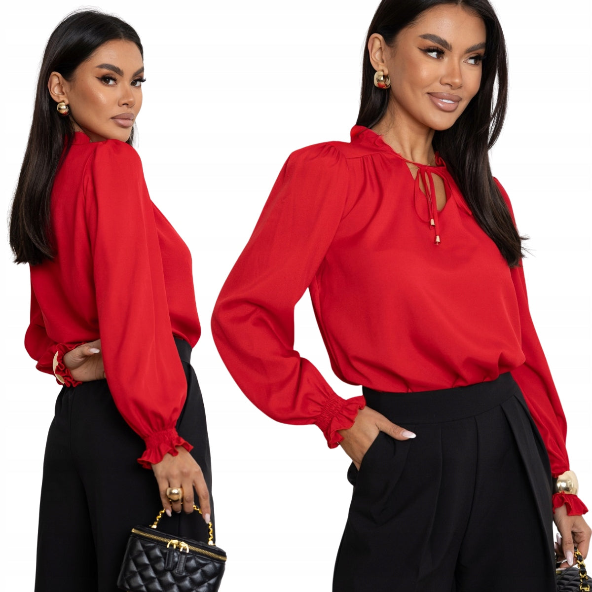 Bluzka damska Wyjściowa z marszczeniem i żabotem model 546 S/m