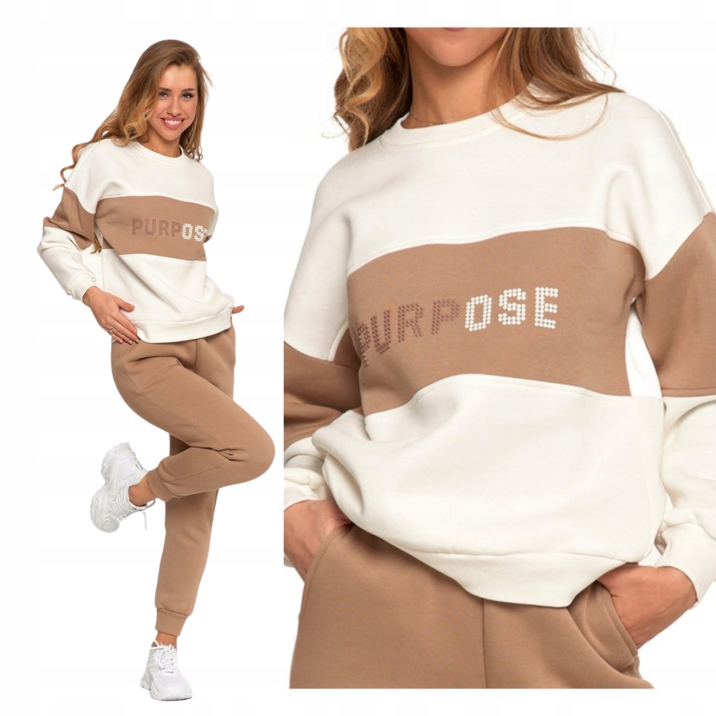 Damska Bluza Ocieplana Dresowa Moraj Sportowa Na Co Dzień Beżowa XXL