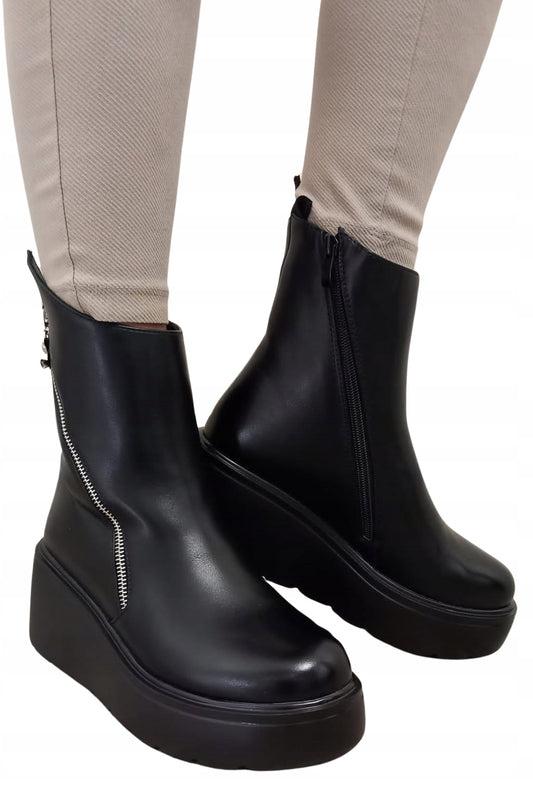 Czarne Botki Damskie Na Koturnie