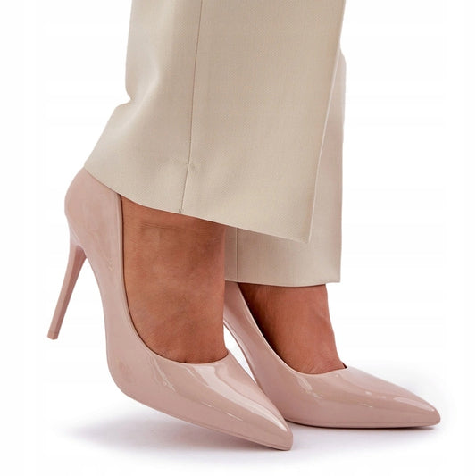 Szpilki Z Lakierowanej Eko Skóry Szpiczaste Noski Beżowe 40