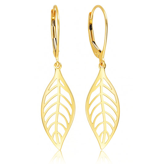 Złote Kolczyki 585 Wiszące Listki Angielskie Liście dla Kobiety Złoto 14K