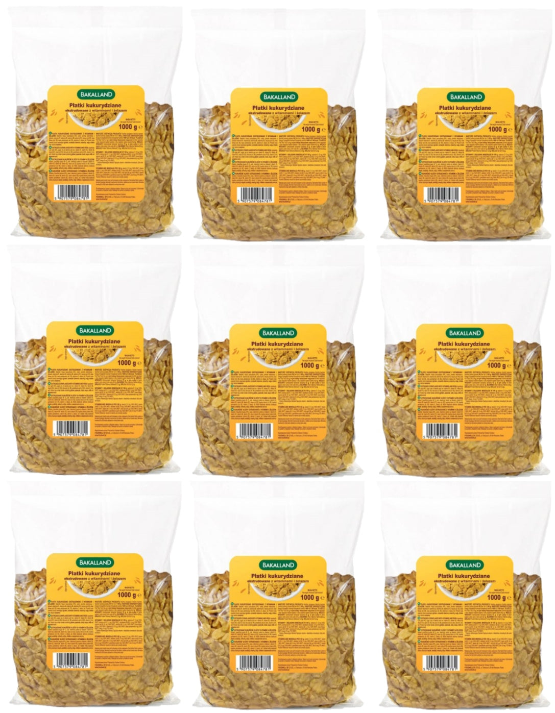 9x Bakalland Płatki Kukurydziane Chrupki 1KG