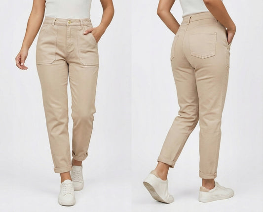 Jeansy Spodnie Damskie Klasyczne Proste Luźne Wysoki Stan Beżowe M