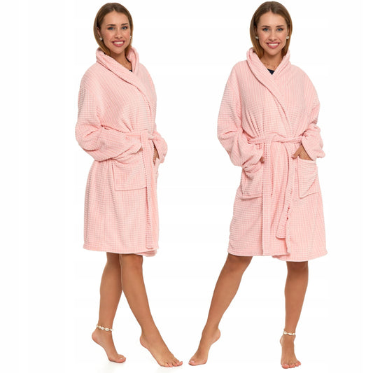 Szlafrok Damski Wiązany z Kieszeniami Klasyczny Długi Ciepły Moraj S