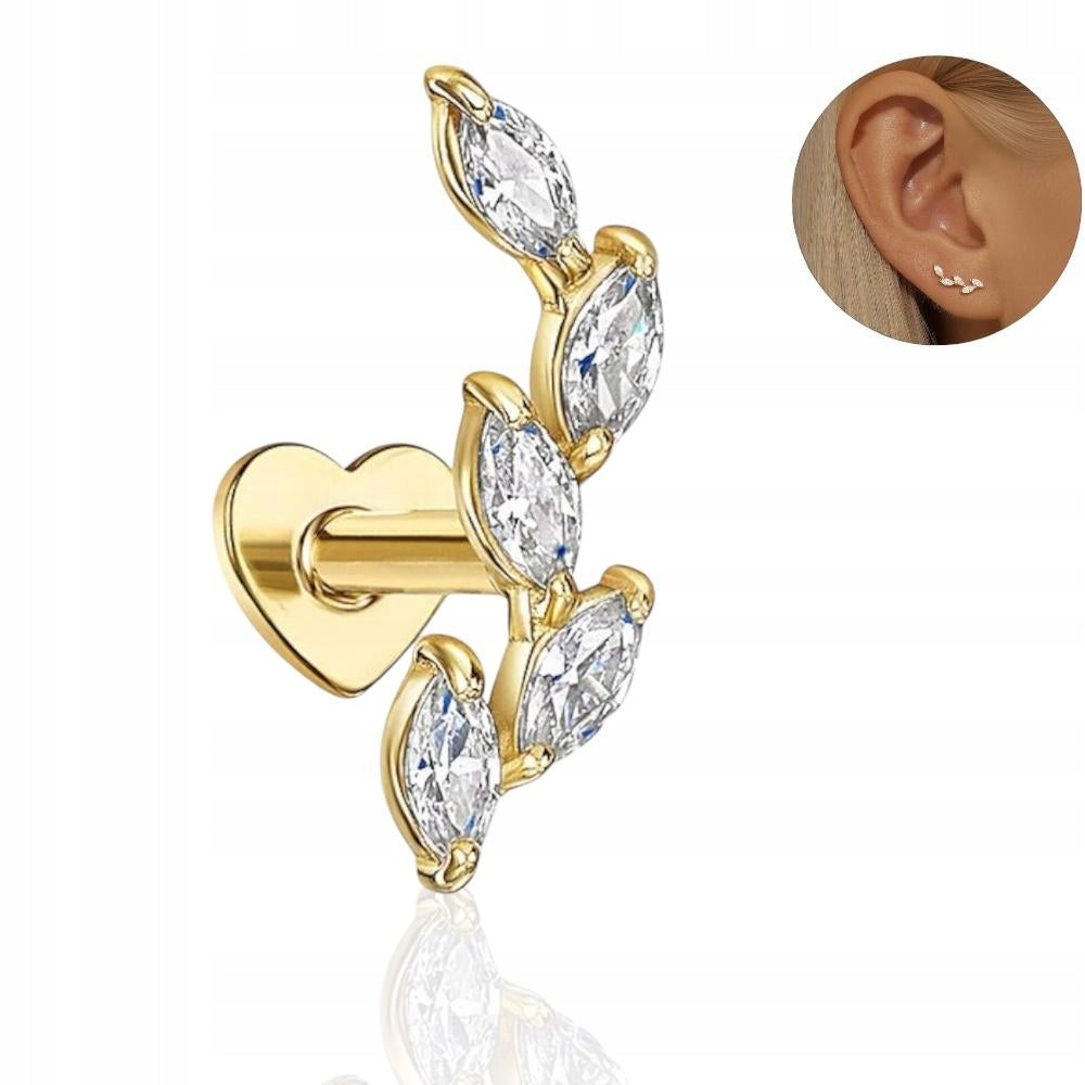 Kolczyk Piercing Srebro 925 Labret złoty gałązka Helix Conch 1,2/8