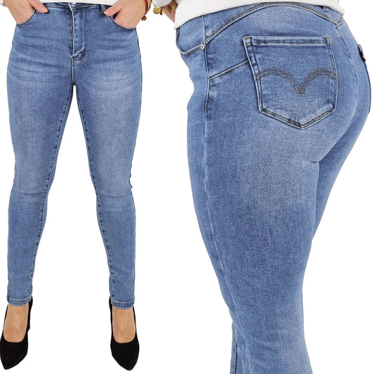 M. Sara Damskie Spodnie Modelujące Dopasowane Push Up Blue