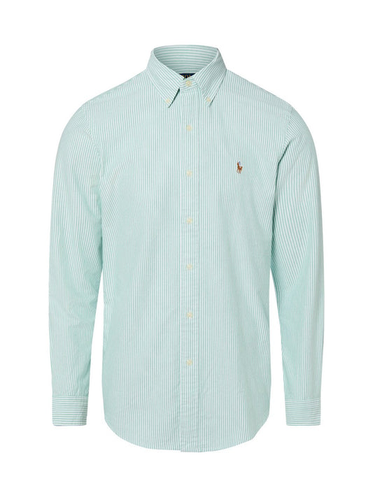 Polo Ralph Lauren Męska koszula bawełniana Mężczyźni Modern Fit Bawełna zielony|biały w paski, XXL
