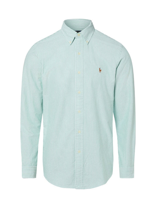 Polo Ralph Lauren Męska koszula bawełniana Mężczyźni Modern Fit Bawełna zielony|biały w paski, M