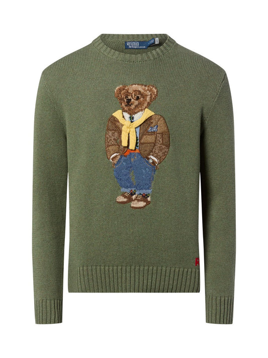 Polo Ralph Lauren Męski sweter z dzianiny Mężczyźni Bawełna zielony|wielokolorowy wzorzysty, L